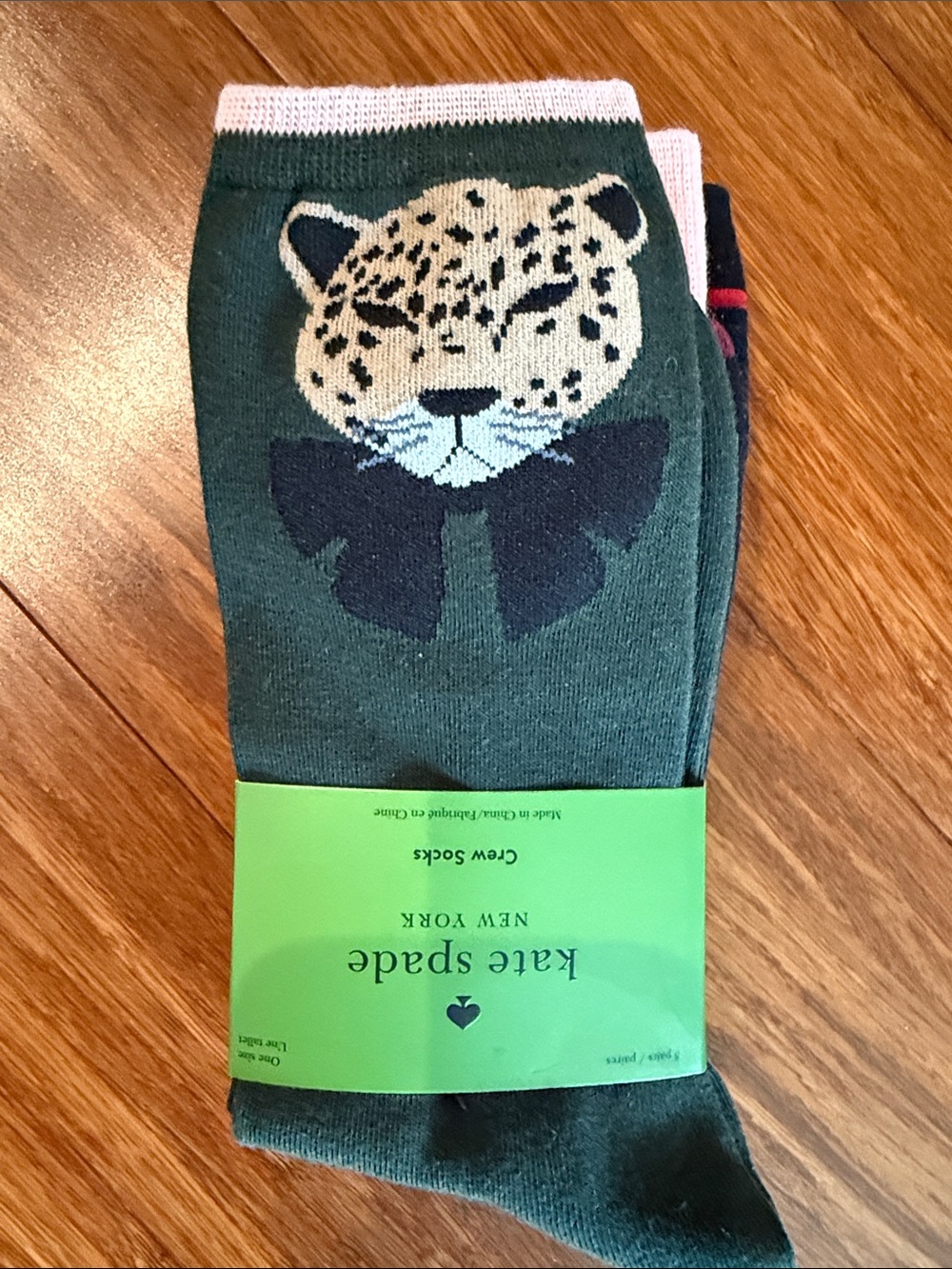 kate spade Green Leopard Face Crew Socks